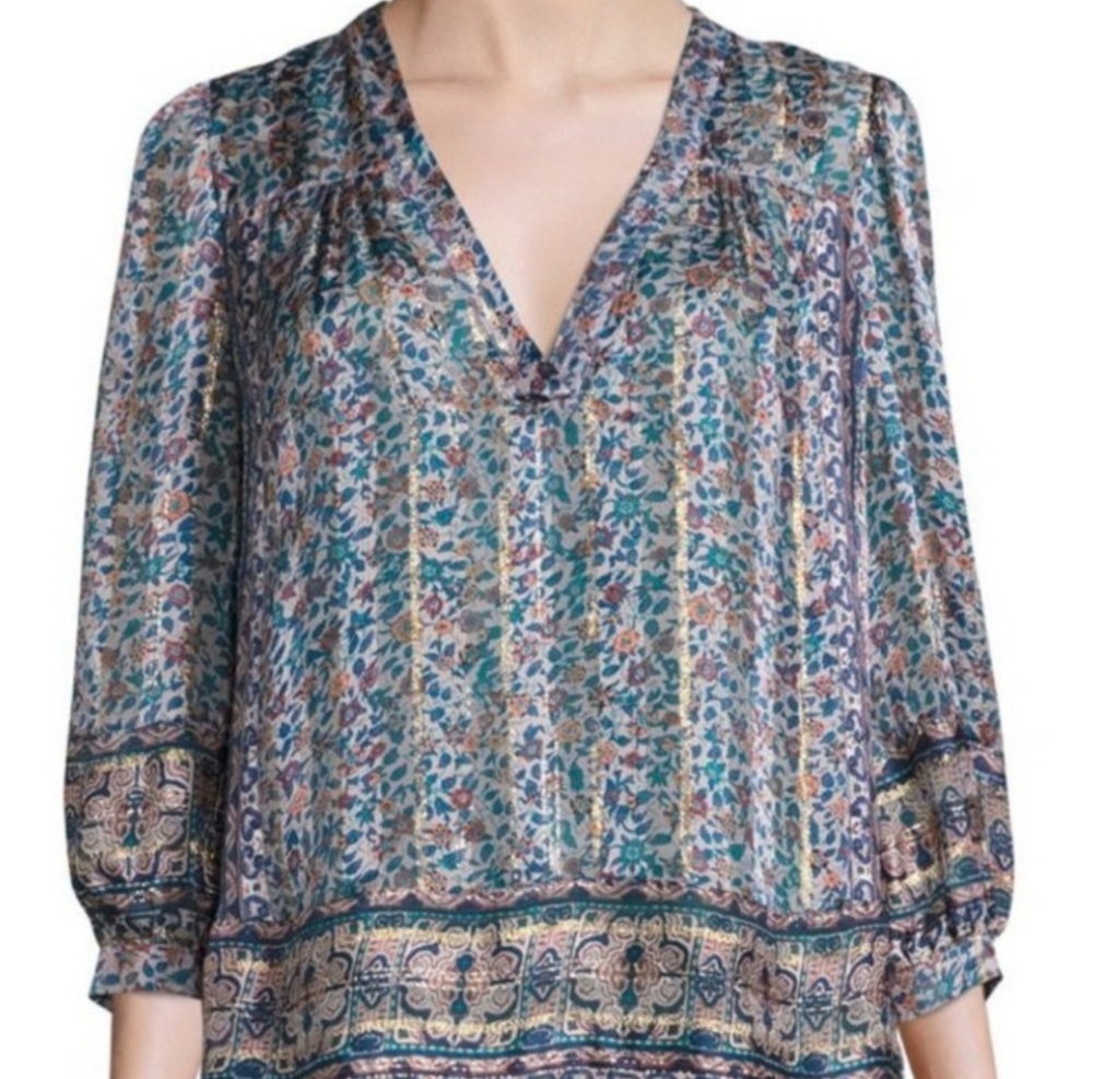 Joie Silk Frazier Metallic Tunic Blouse
